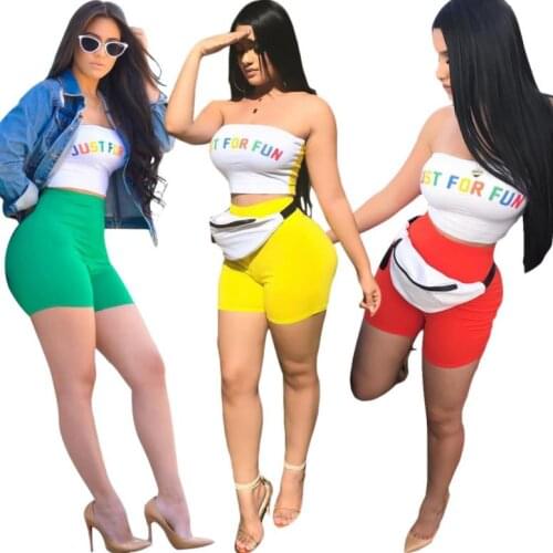 2020 New Arrvial Summer JUST FOR FUN Letter Print 2pcs Sexy Crop Top And Shorts Suits Tracksuit Women Street 2 Piece Set Outfits