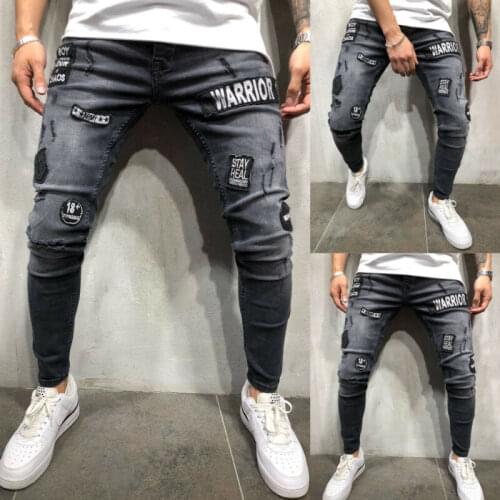 New Mens Biker Ripped Skinny Long Pants Bleached Distressed Frayed Female Casual Slim Fit Denim Pants Pencil pants S-3XL