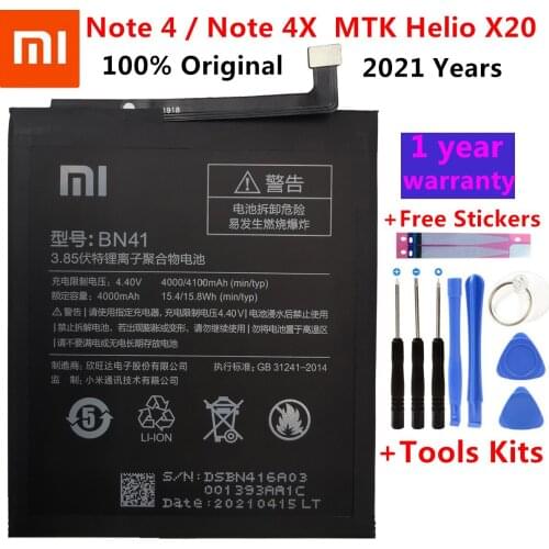 Original Xiaomi Redmi Note 4 4X Battery BN41 4100mAh for Hongmi Redmi Note 4 / Note 4X MTK Helio X20 High Quality BN41 Battery