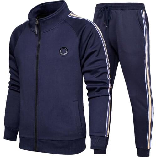 Autumn Winter Stripe Tracksuits Mens Sportswear Set 2 Pieces Sweatshirt+Pants 2 Pieces Suit Men Jogging clothes sports suit