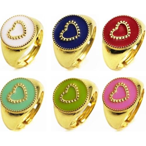 Opening adjustable ring loving heart rings Copper Zircon Drip paint color Rings love round ring for women Party Jewelry