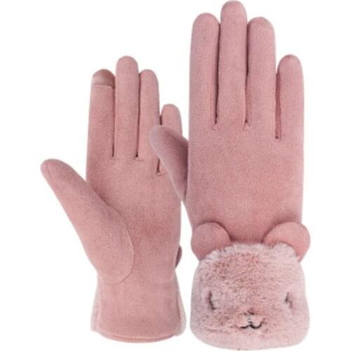 Driving gloves Elegant rabbit Suede leather warm gloves winter plus velvet thick warm Mittens plush cuffs touch screen gloves 81