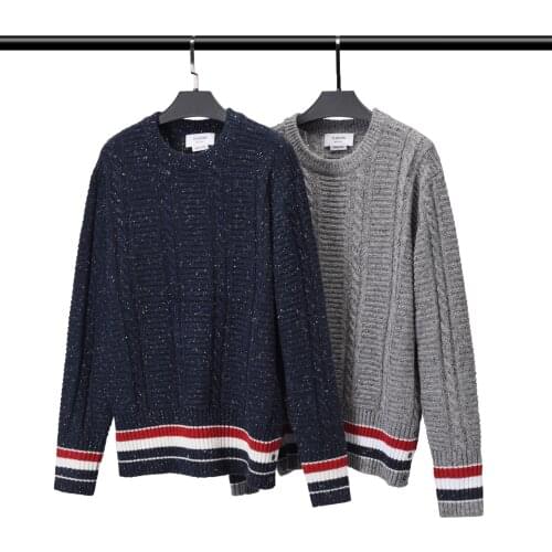 TB BROWIN Men Casual Wool Pulllover Winter Striped Daily Wear Floral O-Neck Sweater Women Top Long Sleeve High Quality Korean