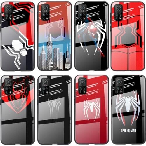 Tempered Glass Luxury Cover Marvel Spider-Man Logo For Xiaomi POCO F3 F2 X3 NFC X2 M2 Pro Shockproof Shell Phone Case