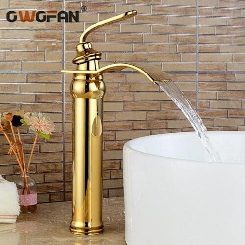 Basin Faucets Waterfall Bathroom Sink Taps Gold-plating Modern Chrome Silver Deck Mounted Ceramic Cartridge Mixer Crane LH-16870