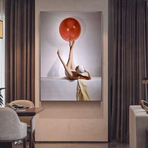 Modern Sexy Woman Play Yoga Ball Canvas Painting Wall Art Nordic Posters and Prints Wall Pictures for Living Room Decoration