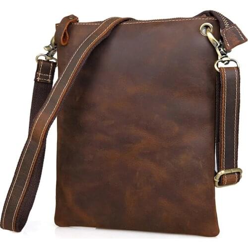 Newsbirds Leather Shoulder Bag Crazy Horse Leather Mens Messenger Bag Crossbody Bag Simple Design Mens Sling Bag
