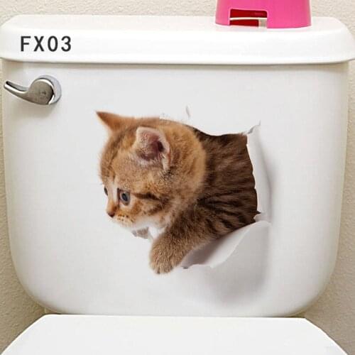 3d vivid Cat dog Toilet Door Refrigerator kitchen cupboard Wall Stickers Decals For Home Decor Poster Mural art