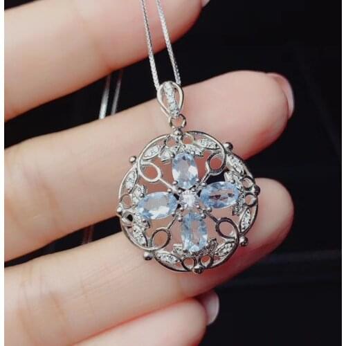 CoLife Jewelry Classic 925 Silver Round Pendant 4 Pieces Natural Aquamarine Pendant for Daily Wear 925 Silver Aquamarine Jewelry