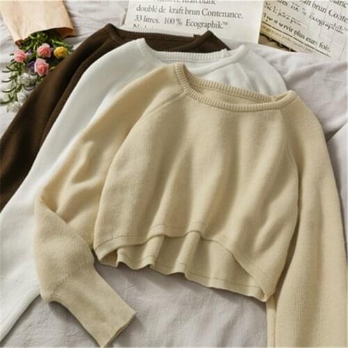 2021 Autumn Winter Women Long Sleeve Irregular Sweater Casual Loose O-Neck Knitted Pullovers Female All Match Short Jacket Tops