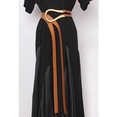 Womens runway fashion pu leather U buckle Cummerbunds female Dress Corsets Waistband Belts decoration wide belt R2436