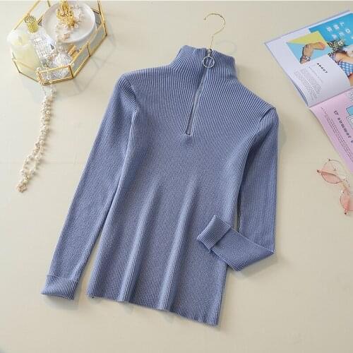 Female Ring zipper Knit Turtleneck Sweater Basic Women autumn Winter Pullovers feminine elegant Soft Slim Blue Tops jumpers 2020