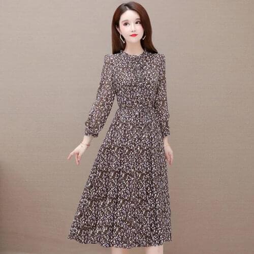 Womens Retro Slim Chic Elegant Vintage Party Boho Unif Print Maxi Dress Korean Casual Ladies Womens Clothing Autumn 2021dresses