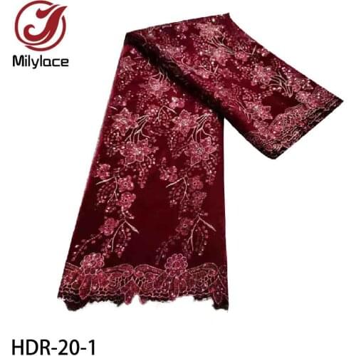 2020 Latest Velvet Lace Fabric High Quality African French Lace Fabric with Sequins for Party Dress HDR-20