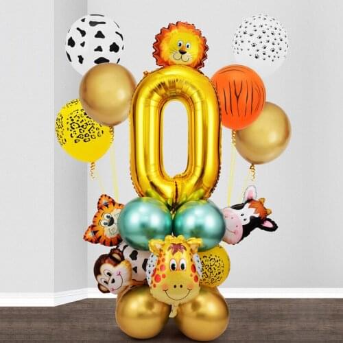 26pcs Cartoon Amnimal 0123456789 Number Balloon Column Metallic 12 Inch Latex Globos Boys Toys Leopard Birthday Ballons
