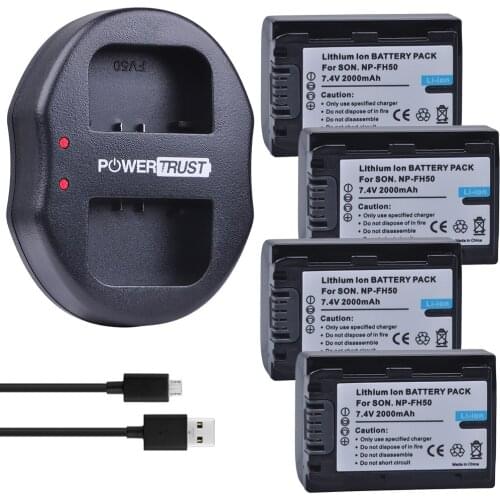 4Pcs 2000mAh NP-FH50 NP FH50 Batteries + Dual USB Charger for Sony A230 A330 A290 A390 DSC-HX1 HX100 HX200 HDR-TG1E TG3 TG5 TG7