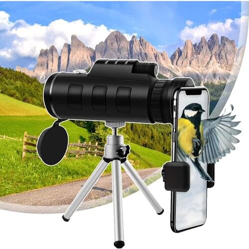 40X60 Monocular Telescope for Smartphone Monocular with Holder & Tripod HD Monoculars with Night Vision Dual Focus BAK4 Prism