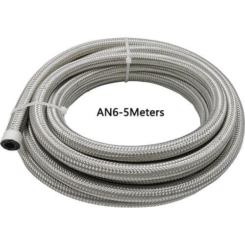 5Meters AN6-6AN Stainless Steel Braided Brake Gasoline Oil Fuel Line Hose Automobiles Cooling System