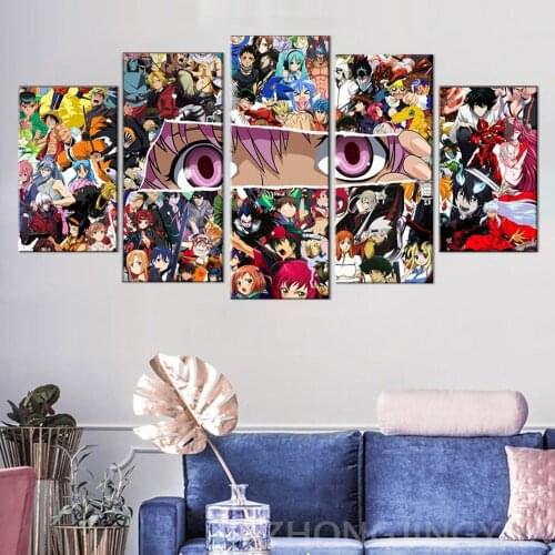 5 Pieces Popular Japanese Anime Canvas Painting The Star Of Red Blooded Animation Posters And Prints Living Room Framework Artwo