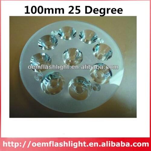 9-in-1 100mm High Power LED Glass Lens with Flat Surface - 1 Piece