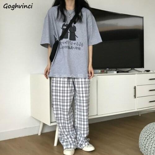 Casual Pants Women Plaid Simple Summer Thin Breathable Lightweight Womens Koreans Style Students Fashion Retro Wide Leg Trousers