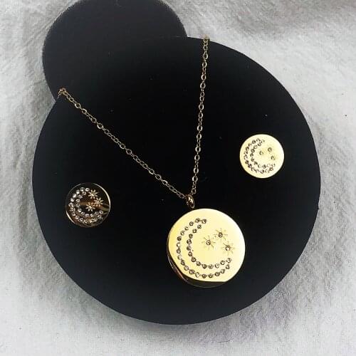 Stainless Steel New Fashion Sweet Moon Silver Plated Jewelry Temperament Crescent Clavicle Chain Pendant Necklaces Earrings