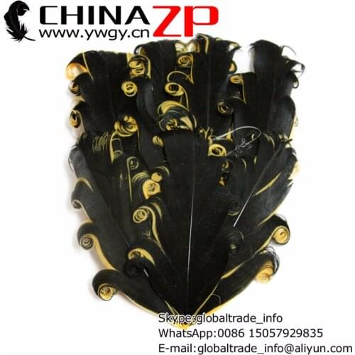 CHINAZP Factory Exporting 50pcs/lot Pretty Dyed Black with Gold Curled Nagorie Goose Feather Pad