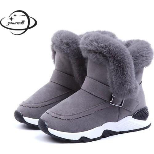 Kids Boots Winter Ankle Girls Plush Flat With Boots Solid Color Round Toe Thicken Soft Comfortable Snowfield Children Shoes H37