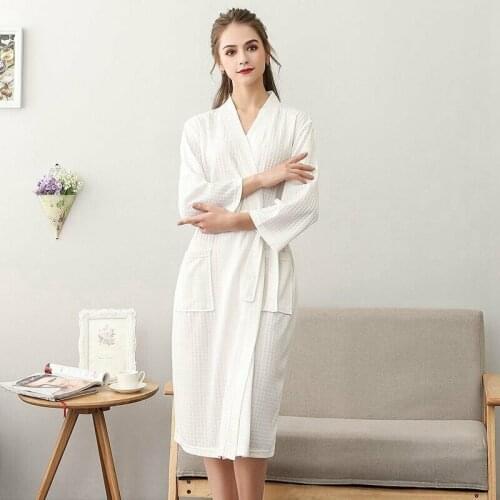 Women Men Bath Robe Waffle Shower Sleepwear Nightgowns Robe Male Female Bathrobe Long Woman Man Pajamas
