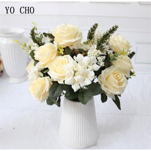 10 Heads Artificial Roses White Silk Fake Hydrangea flower Silk Flower Bouquet DIY Wedding Home Decoration Scrapbook Accessories
