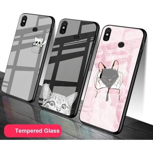 Pocket Cat Tempered Glass Phone Case For Redmi Note 5 6 7 8 9 Pro Note8T Note9S Redmi8 9 Cover Shell
