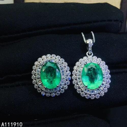 KJJEAXCMY fine jewelry 925 sterling silver inlaid Natural Emerald pendant ring female suit support detection luxurious