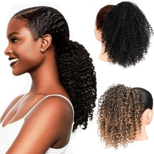 Short Drawstring Afro Kinky Curly Ponytail Synthetic Hair Bun Afro Puff Chignon Hairpieces For Women Clip in Hair Extension