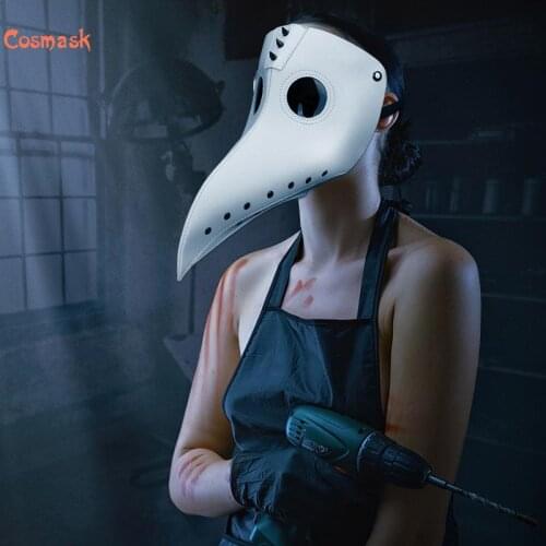 Cosmask Latex Rivet White Beak Mask Steampunk Plague Doctor Bird Mask Punk Cosplay Mask Beak Adult Halloween Event Role Props