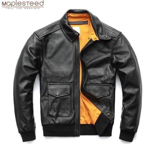 MAPLESTEED Men Leather Jacket Military Pilot Jackets Air Force Flight A2 Jacket Black Brown 100% Calf Skin Coat Autumn 4XL M154