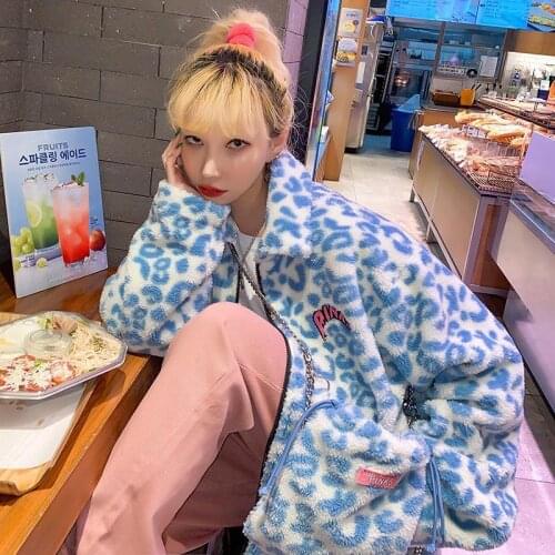 Faux Fur Woolen Warm Winter Women Jacket Plus Size Soft Cute Jackets Milk Cow Leopard Print Turn-Down Collar Coat Overcoat Girl