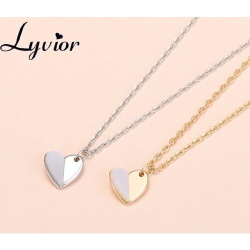 Lyvior Women Heart Shaped Pendant Necklace Jewelry Collection Cubic Zirconia Clavicle Chain Plated Gold Gifts for Her 2Pcs/lot