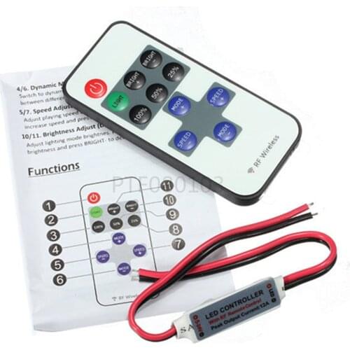 Mini DC12V Led Controller Dimmer 12A Wireless RF Remote to Control Single Color Strip Lighting 3528 5050 led strip