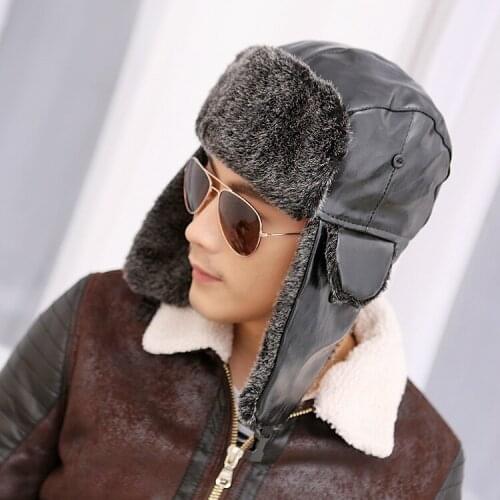Man Russian Outdoor Fur Bomber Hats For Men New Knitted Ski Hat Ear Protection Winter Hats Cap Caps Earflap