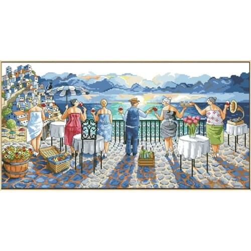 Seaside Holiday Counted Cross Stitch Kits Pattern Printed Canvas Embroidery Sets 11CT 14CT Sewing Needlework Crafts DIY Handmade