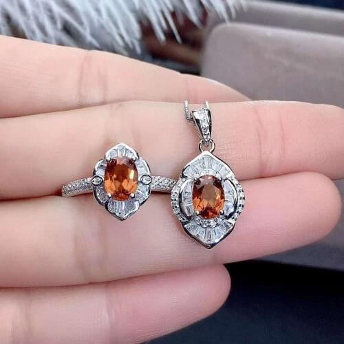 Real Natural Garnet Jewelry set Natural Real Garnet 925 sterling silver 1pc pendant,1pc ring
