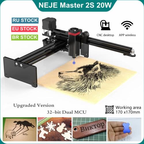 NEJE 2S 20W Laser Engraving Cutting Machine Portable Desktop Engraver Cutter Printer CNC Router APP Control Work Space 6.6x6.6"