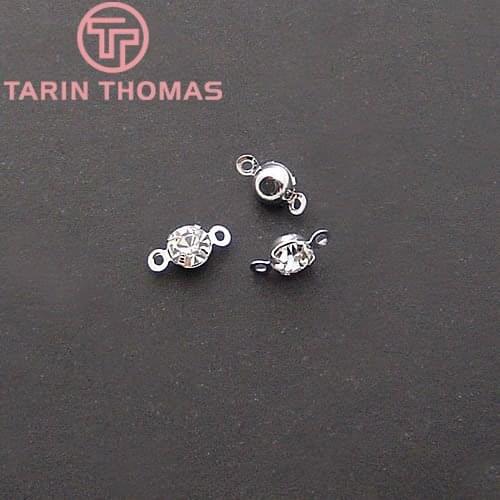 Wholesale Fashion Brass Connector Accessories 4MM Imitation Rhodium Copper Two holes Rhinestone 20PCS