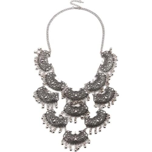 Boho Hot Ball Tassel Necklaces & Pendants Vintage Multi-layer Moon Collar Statement Necklace for Women