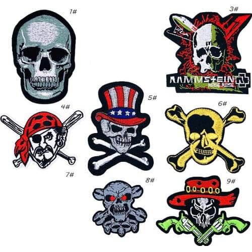 PGY Skeleton Punk Skull Embroidered Patches for Clothing Stickers Iron On Clothes Punk Biker Motorcycle Patches For Jacket Badge