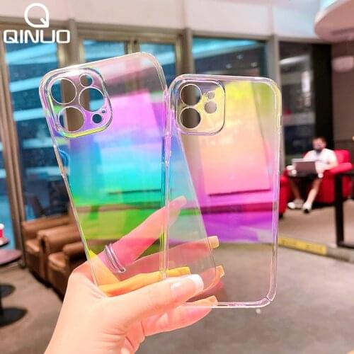 Gradient Rainbow Color Laser Clear Case For iPhone 11 12 Pro Max Mini XS X XR 8 7 Plus SE 2020 Transparent Hard Plastic PC Cover