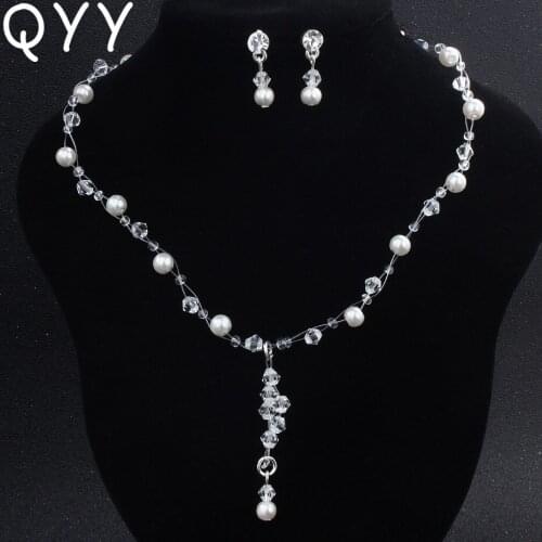 QYY Newest Rhinestone Bridal Jewelry Sets for Bride Bridesmaids Handmade Princess Wedding Earrings Necklace Set for Women