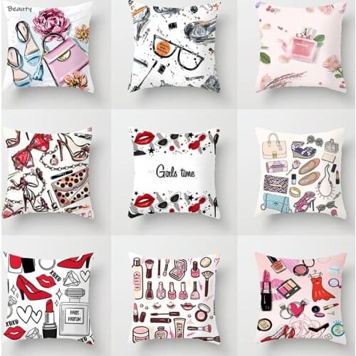 Cosmetics Series Girls Lipstick Valentines Day Love Confession Pillowcase Cushion Sofa Home Decoration