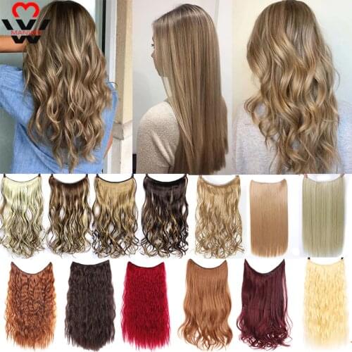 MANWEI Clip in Hair Extensions Invisible Wire Secret Fish Line Hairpieces Silky Red Long Straight 22inches Hair accessories