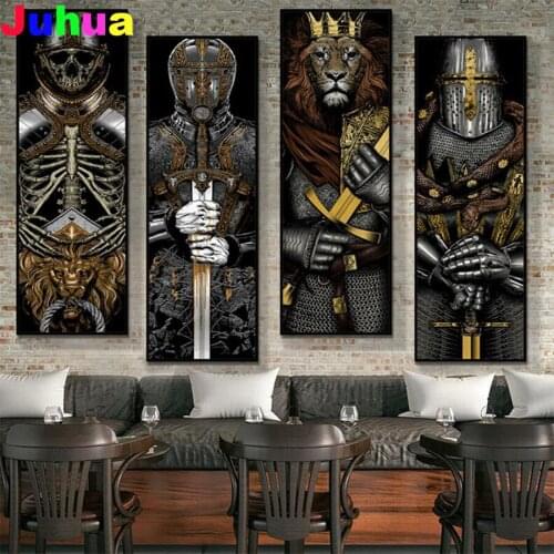 Nordic samurai lion DIY diamond painting full drill vintage knight diamond embroidery mosaic art Industrial Loft style Decor